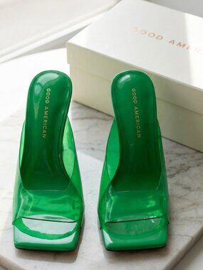 Good American Summer Green Emma Slip Heels Size 7.5 NIB